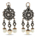 Rose gold chandelier earrings with dark faceted beads and white pearl drops