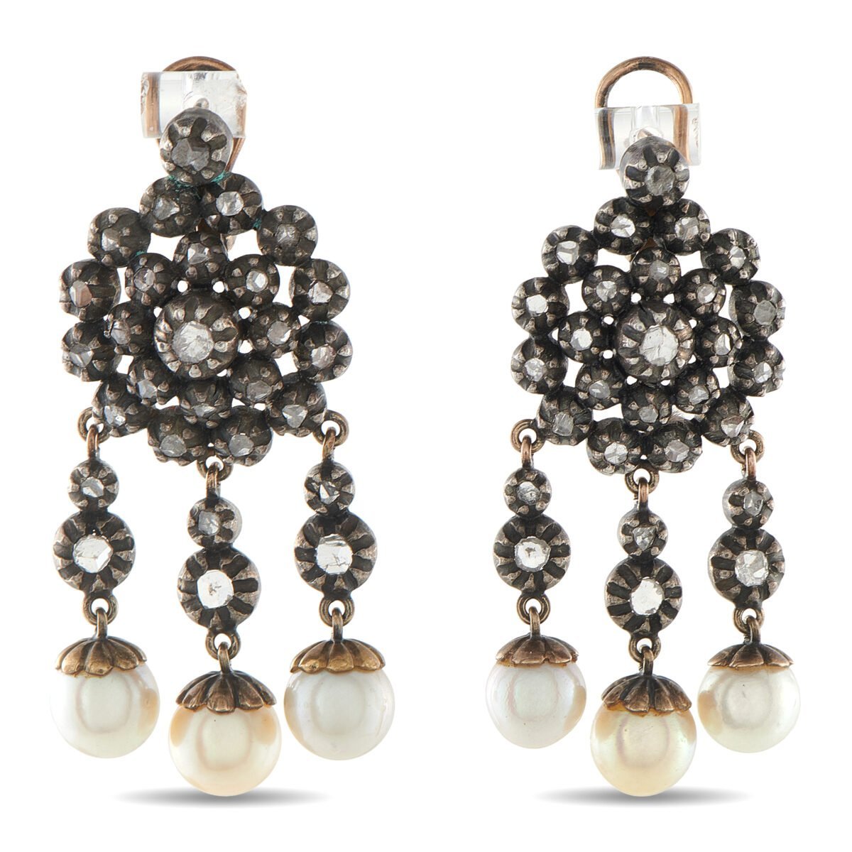 Antique Victorian Rose Gold and 3ct Diamond Earrings