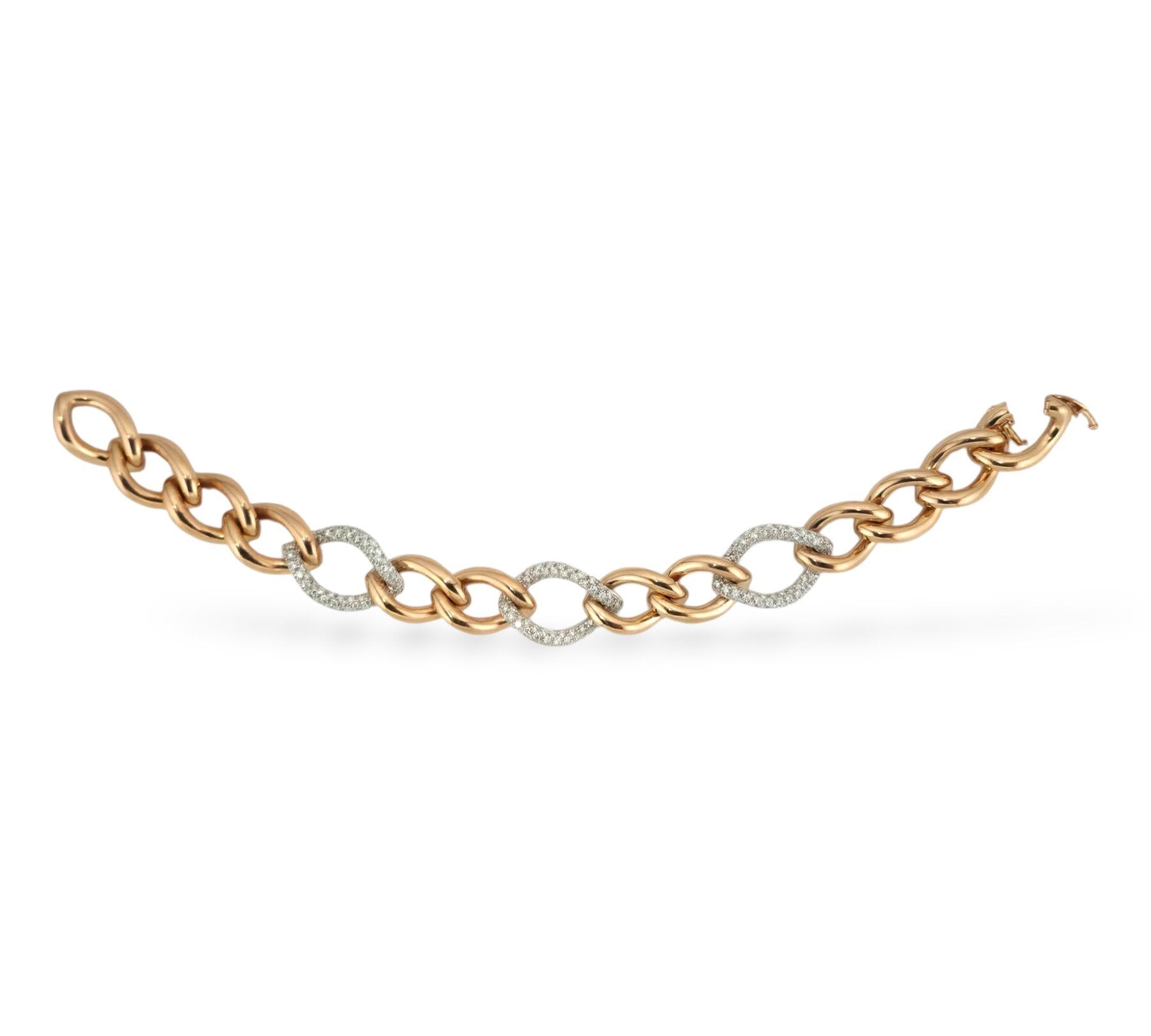 18K Yellow Gold, Rose Gold and 1.5ct Diamond Link Bracelet