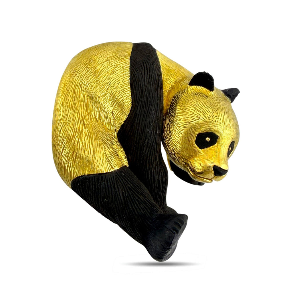18K Yellow Gold Gallopin Geneve Panda Brooch with Wood