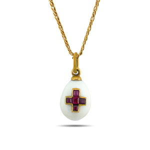 Imperial Russian 56 Rose Gold 0.15ct Ruby Cross White Stone Egg Pendant