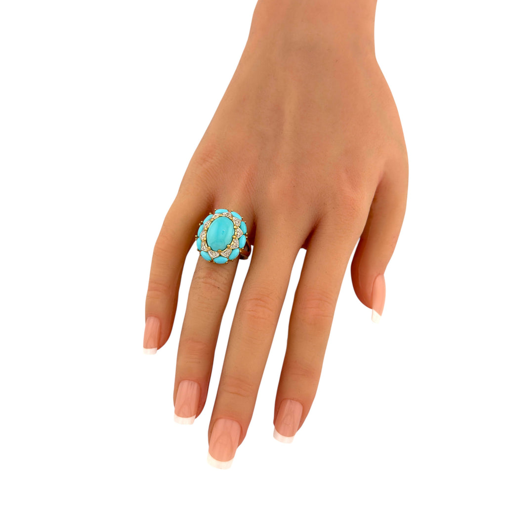 14K Yellow Gold 0.5ct Diamond and Turquoise Ring