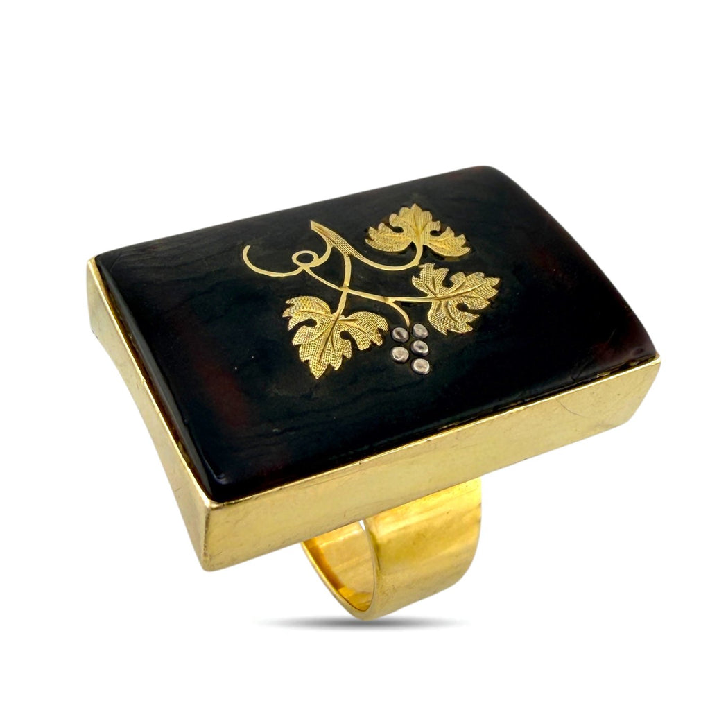 Vintage 14K Yellow Gold Floral Rectangular Ring