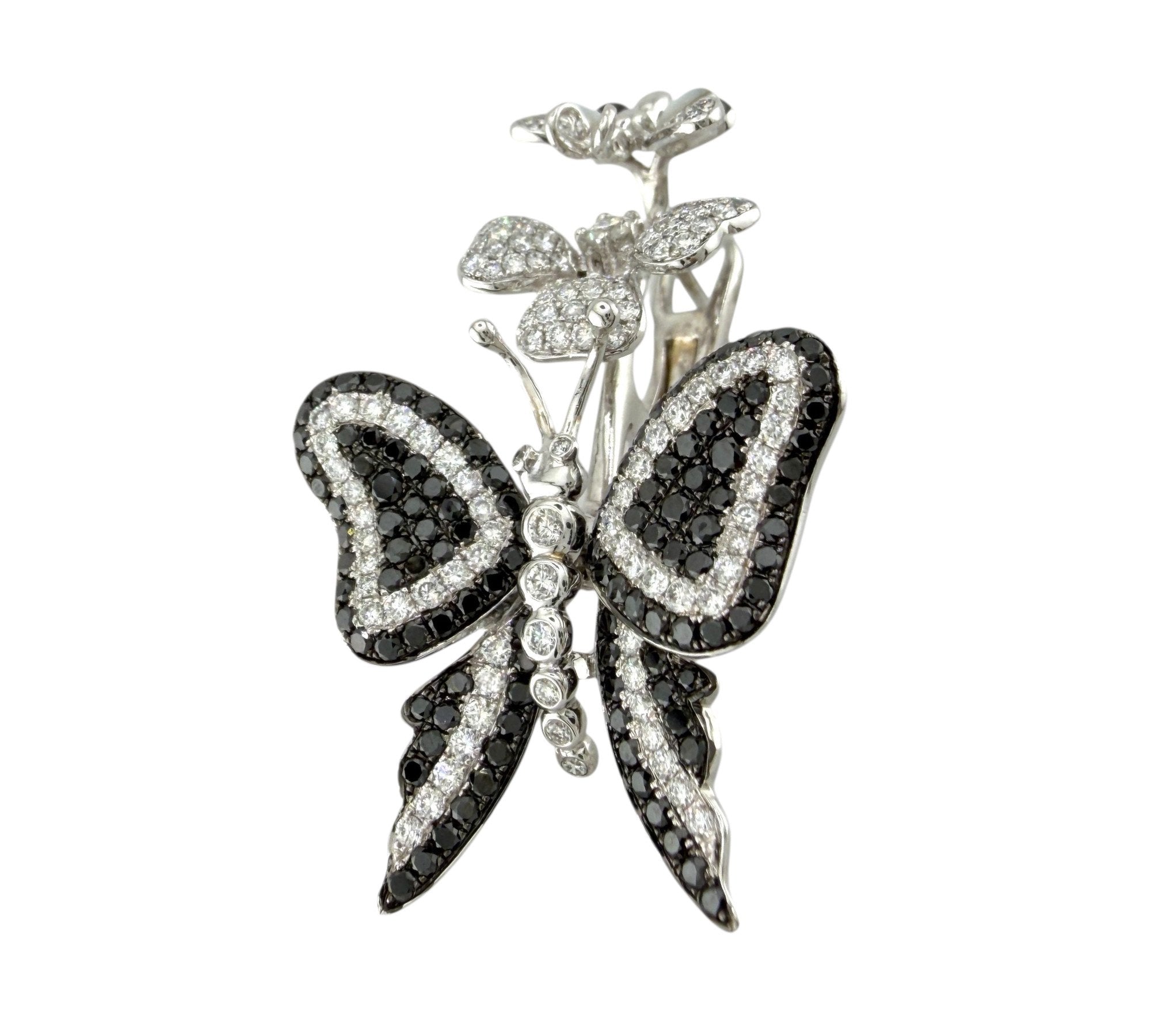 18K White Gold and 1.64ct Diamond Butterfly Flower Earrings