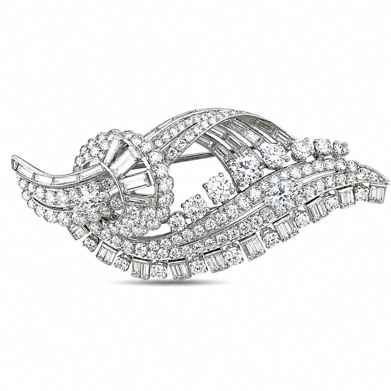 Large Vintage Platinum 10.00ct Diamond Brooch
