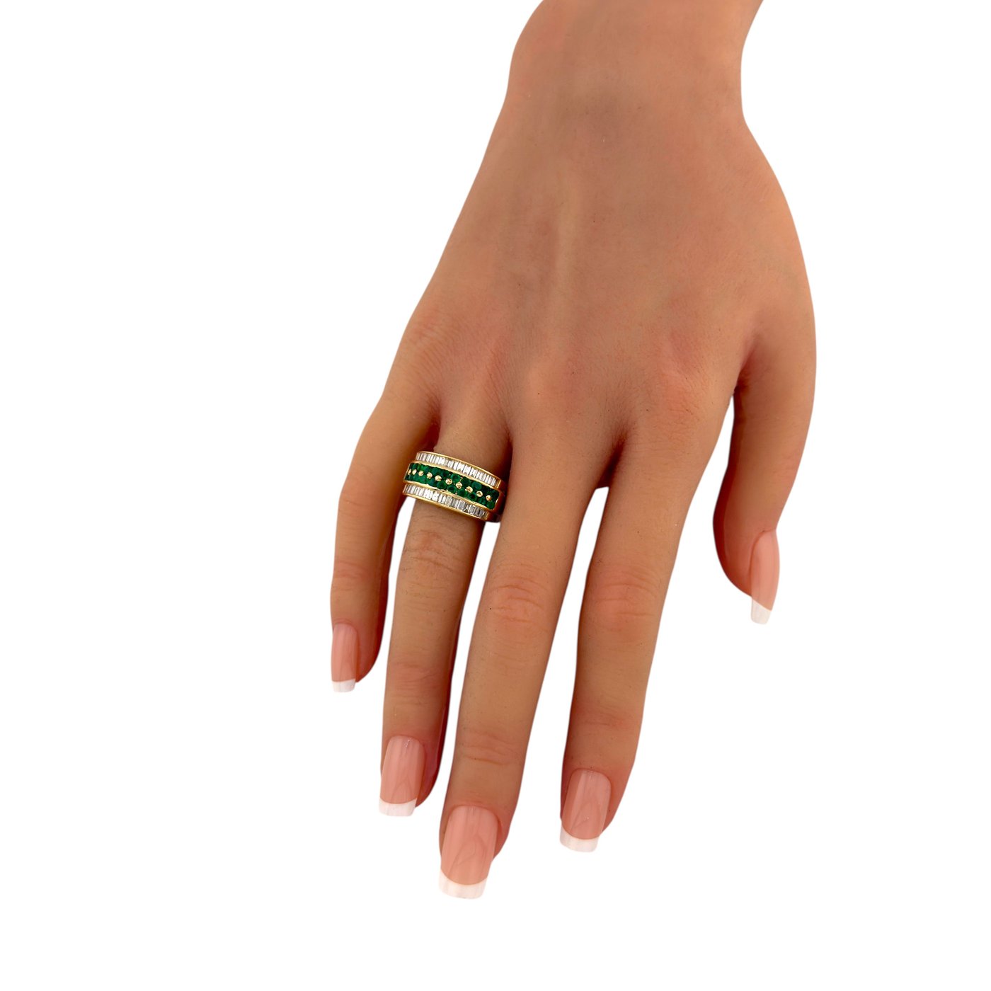 14K Yellow Gold Diamond and Emerald Band Ring