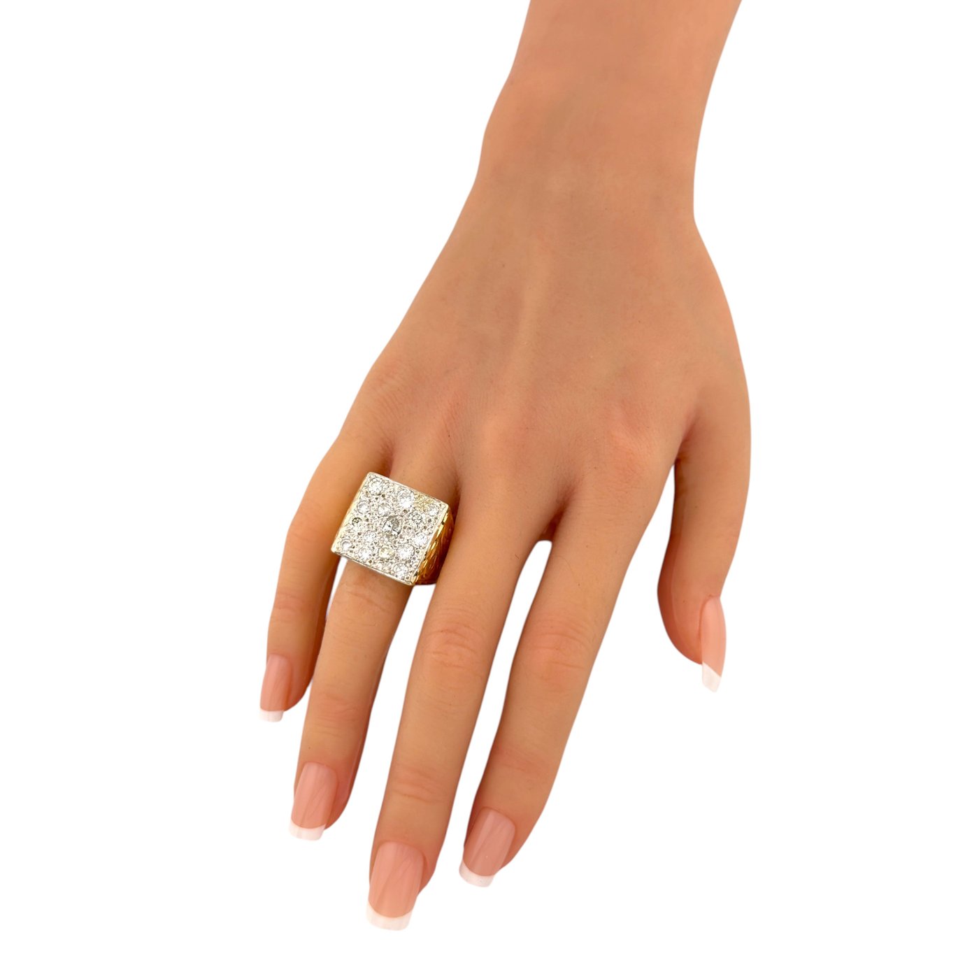 14K Yellow Gold 1.70ct Diamond Square Statement Ring