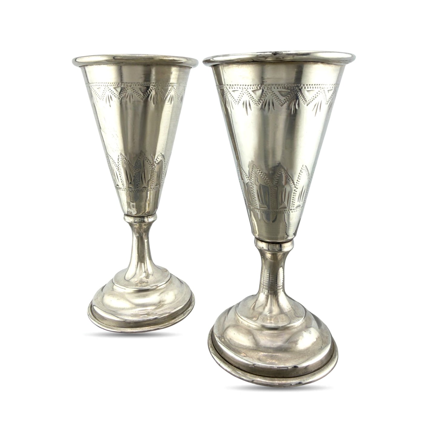 Imperial Russian 84 Zolotnik Silver Pair of Antique Cups