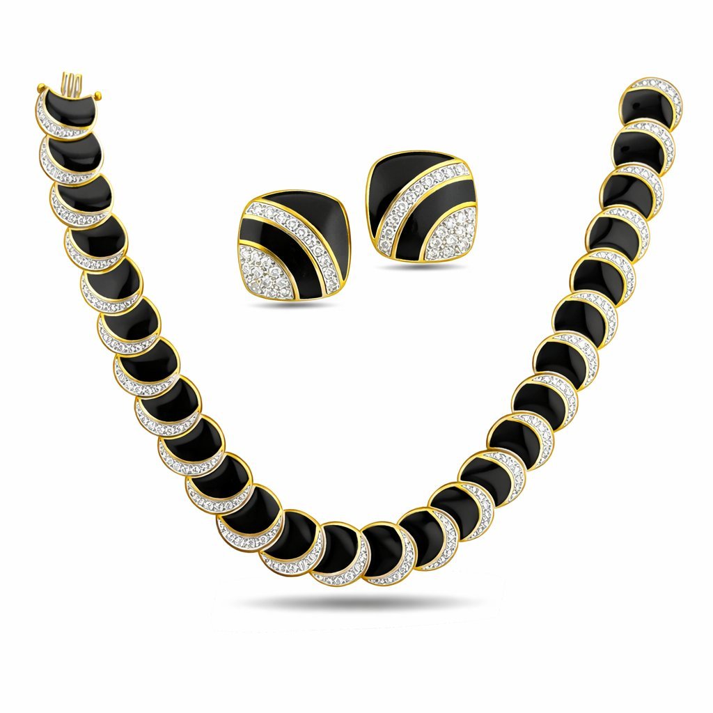 Tambetti 18K Yellow Gold 10ct Diamond and Black Onyx Jewelry Suite