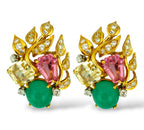 David Webb 18K Yellow Gold Emerald and Tourmaline Earrings 13.18ct