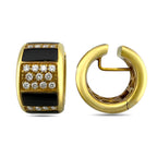 18K Yellow Gold 0.76ct Diamond and Black Enamel Hinged Huggy Earrings
