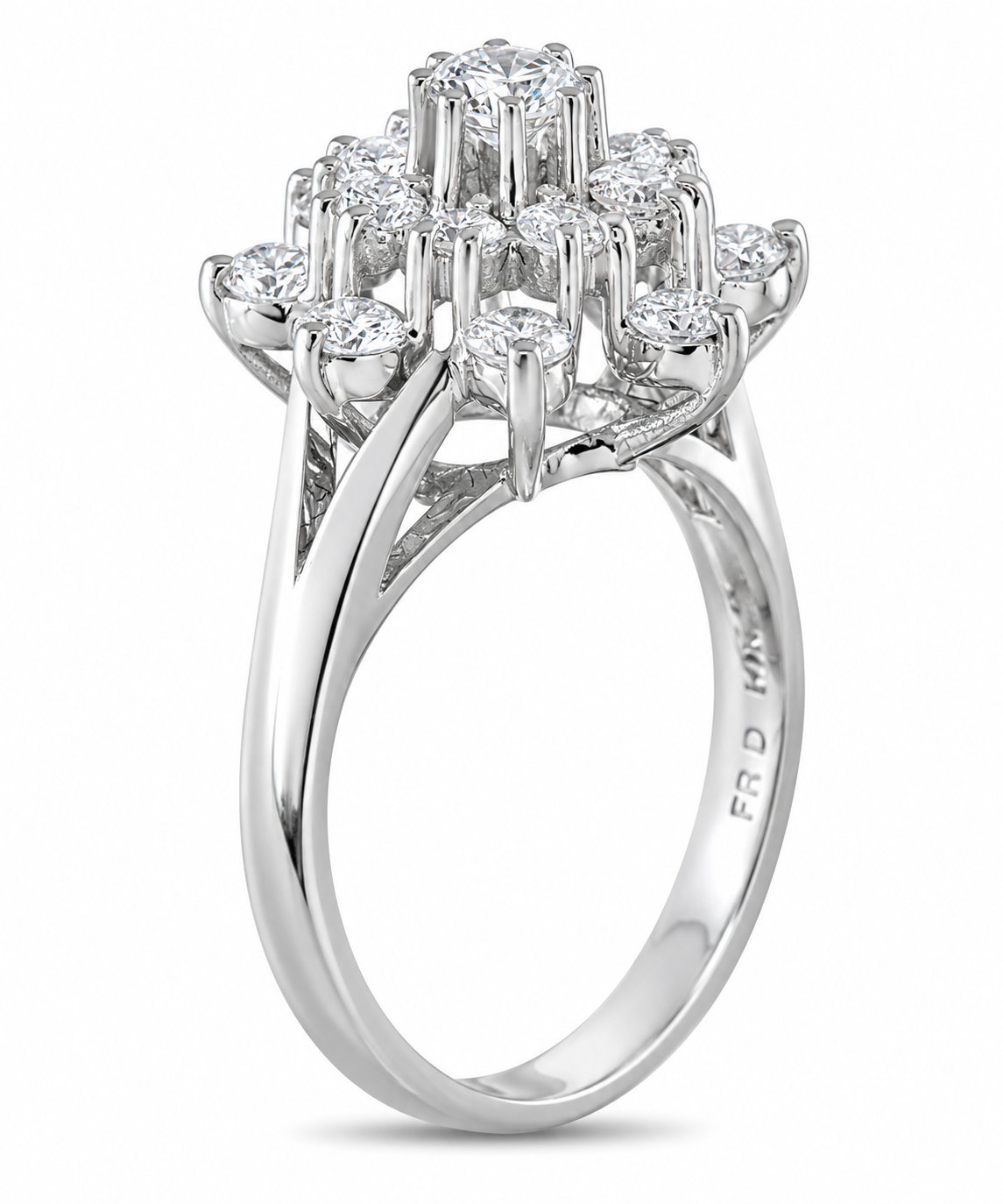 14K White Gold and 1.10ct Diamond Cluster Ring