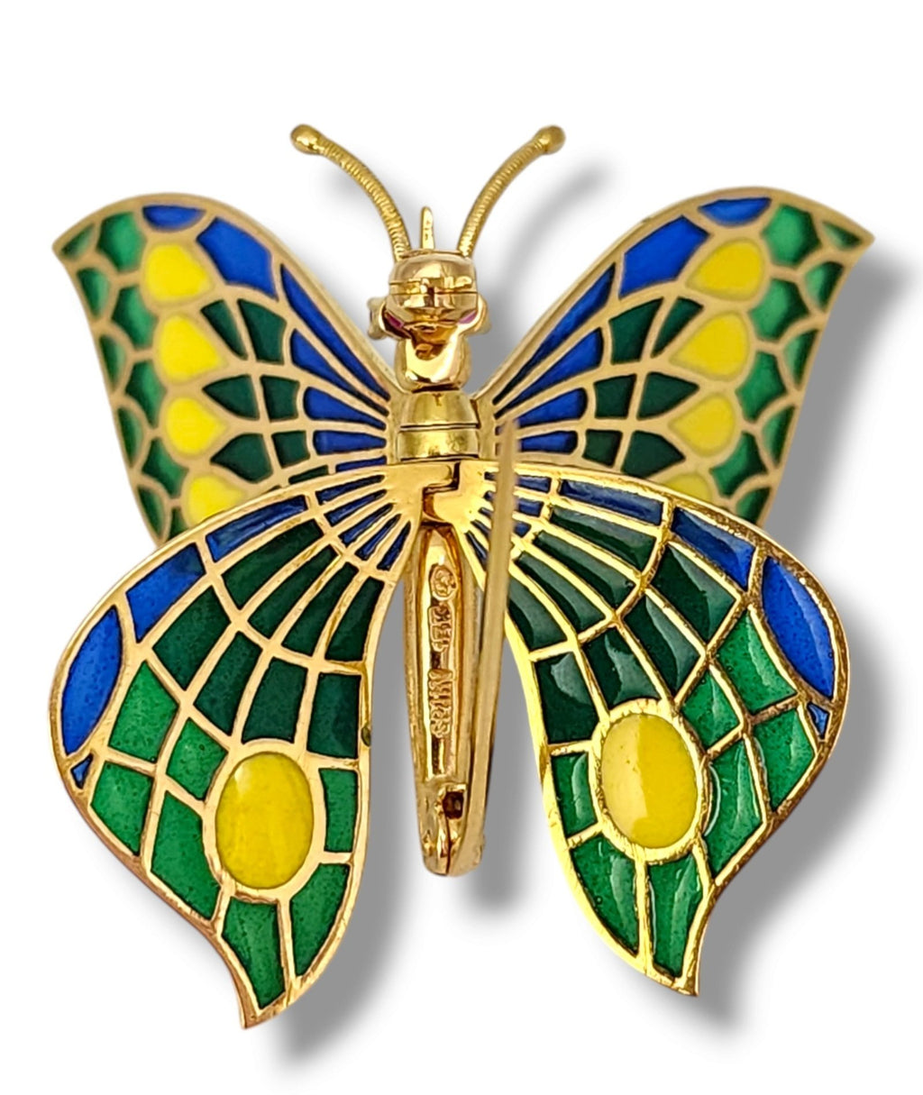 Plique-à-jour Enamel and Diamond Brooch Butterfly