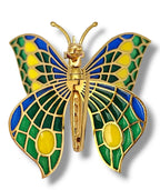 Plique-à-jour Enamel and Diamond Brooch Butterfly