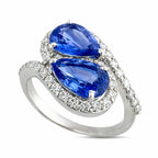 18K White Gold 2ct Sapphire and 0.6ct Diamond Bypass Ring