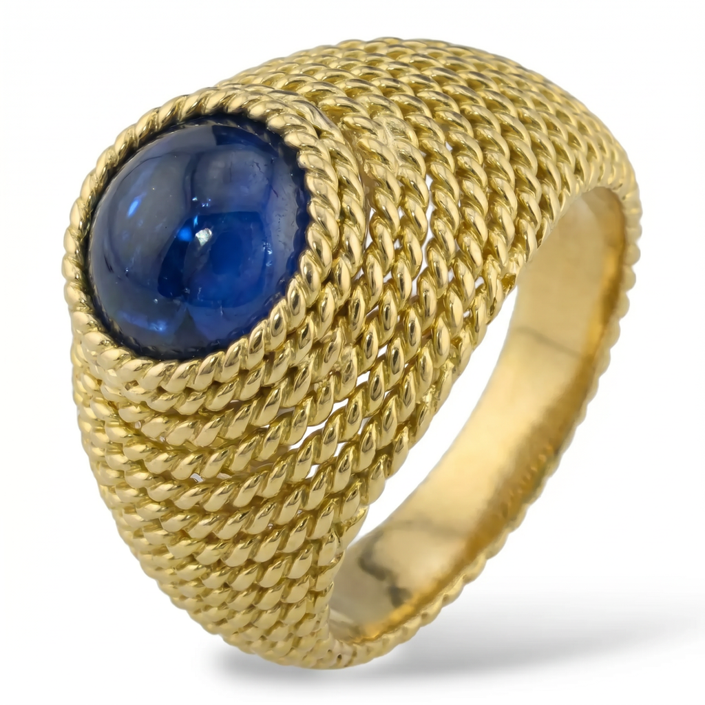 Boucheron Vintage 18K Yellow Gold and 4ct Natural Sapphire Rope Dome Ring