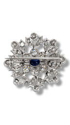 Snowflake Style 18K White Gold Brooch with Diamonds and Sapphire 6ct