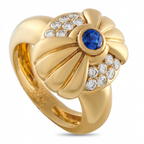 Boucheron 18K Yellow Gold 0.4ct Diamond and Sapphire Ring Circa 1970