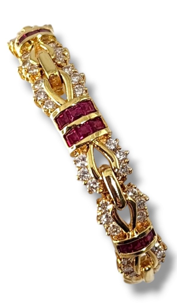 Necklace - 18 kt. Yellow gold, 18K Gold Necklace and Bracelet Set with Diamonds & Rubies 3.77 Carats - 6.18ct. tw. Diamond (Natural)