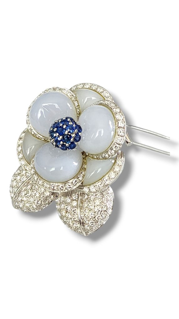 Brooch - 18 kt. White gold, Gorgeous 18K Gold & Diamond women's Jewelry Brooch - 7.00ct. tw. Diamond (Natural)