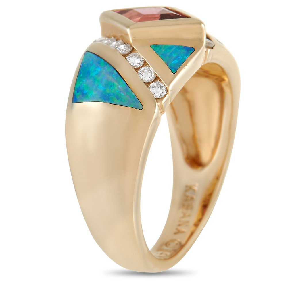 KABANA 14K Yellow Gold 0.21 ct Diamond, Tourmaline and Inlaid Opal Ring - 0.86ct. tw.