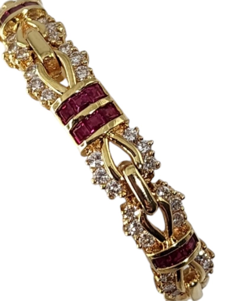 Necklace - 18 kt. Yellow gold, 18K Gold Necklace and Bracelet Set with Diamonds & Rubies 3.77 Carats - 6.18ct. tw. Diamond (Natural)