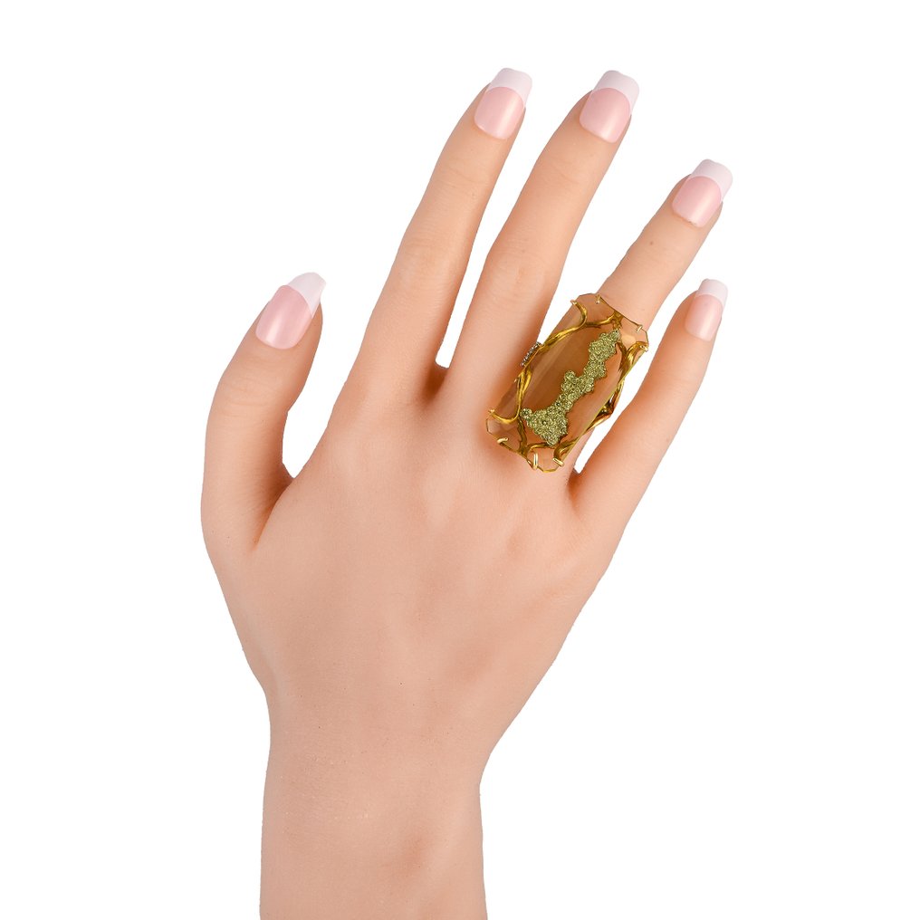Ring - 18 kt. Yellow gold, 18K Yellow Gold 1.0ct Diamond and Lemon Quartz Ring - CASATO