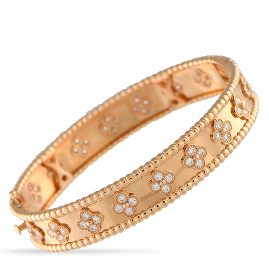 Van Cleef & Arpels Perlée Clovers 18K Rose Gold Diamond Bracelet Size Small