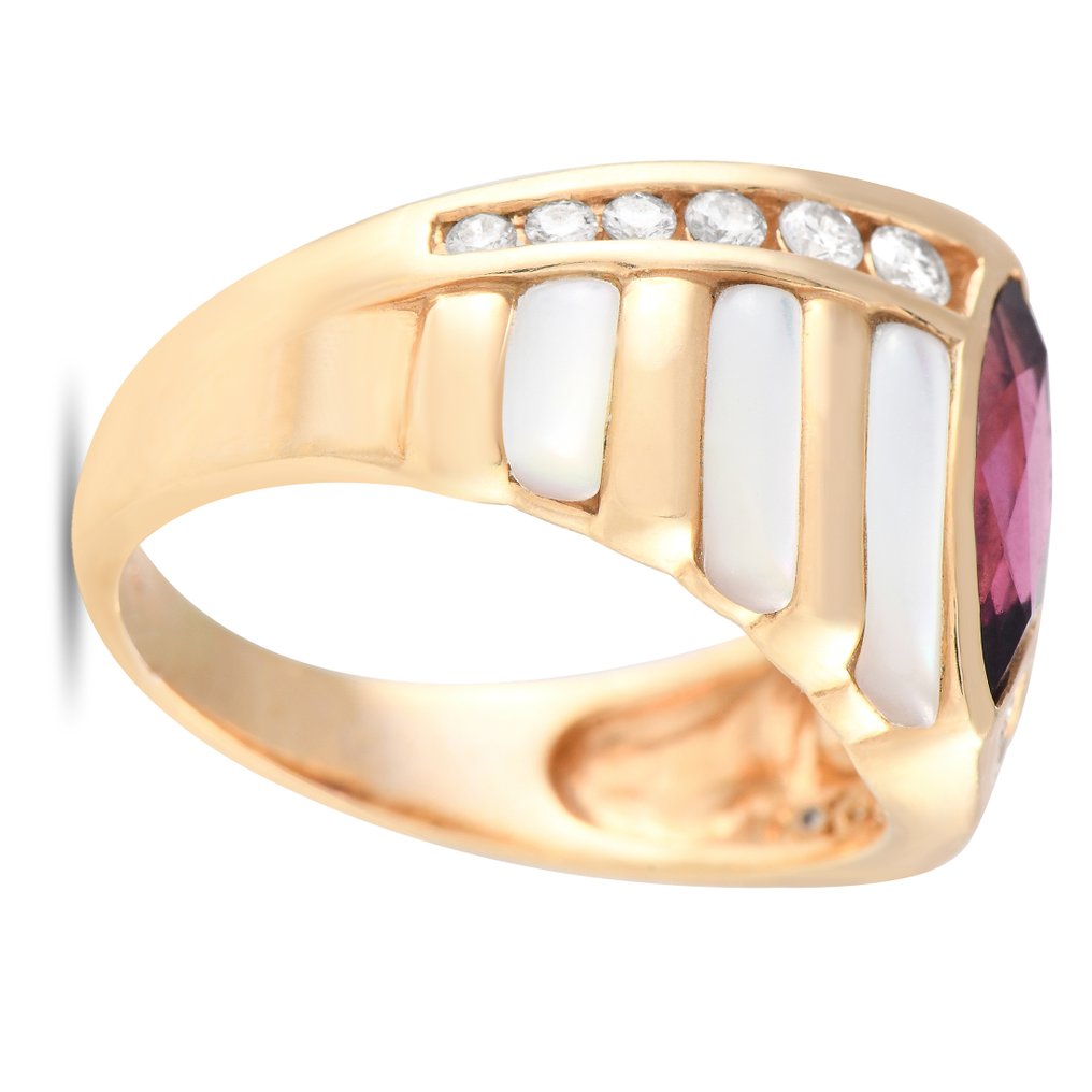 KABANA 14K Yellow Gold 0.32ct Diamond, Tourmaline and Mother of Pearl Ring - 0.32ct. tw. Diamond