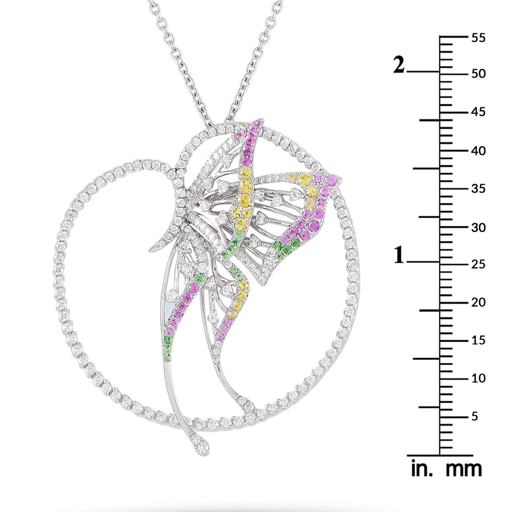 Bucherer - Necklace - 18 kt. Yellow gold, BUCHERER 18K White Gold 2.20ct Diamond, Sapphire and Tsavorite Butterfly Necklace - Ruby