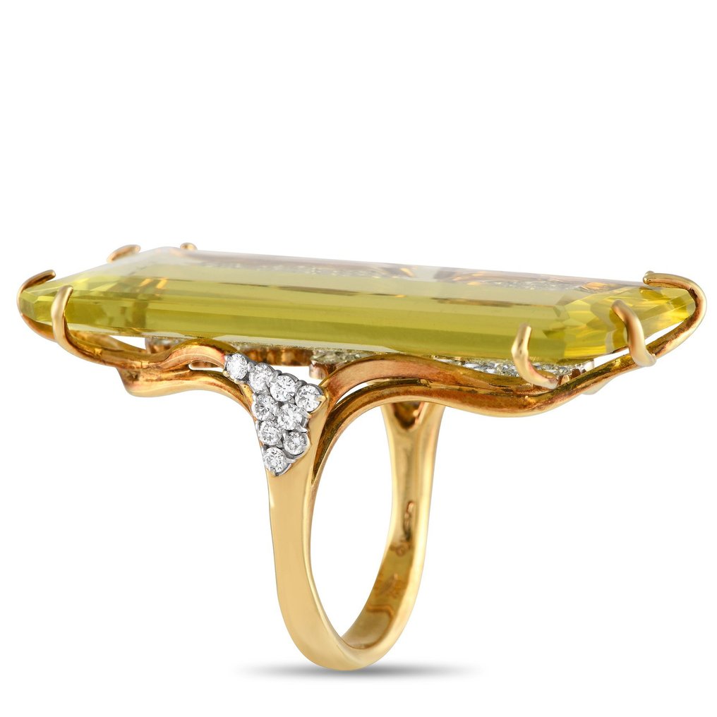 Ring - 18 kt. Yellow gold, 18K Yellow Gold 1.0ct Diamond and Lemon Quartz Ring - CASATO