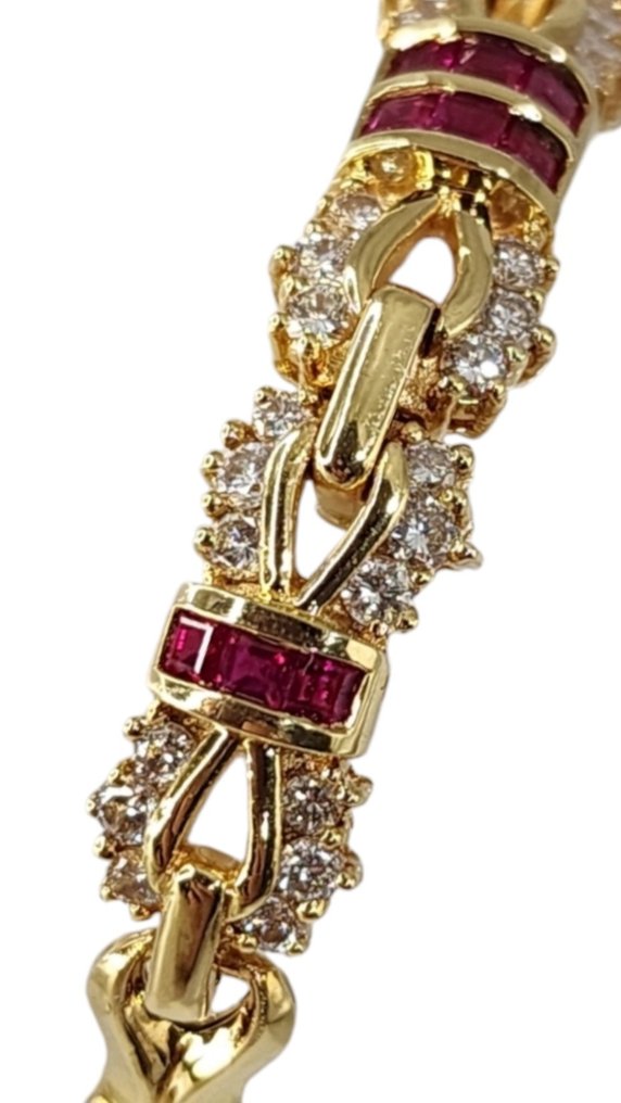 Necklace - 18 kt. Yellow gold, 18K Gold Necklace and Bracelet Set with Diamonds & Rubies 3.77 Carats - 6.18ct. tw. Diamond (Natural)