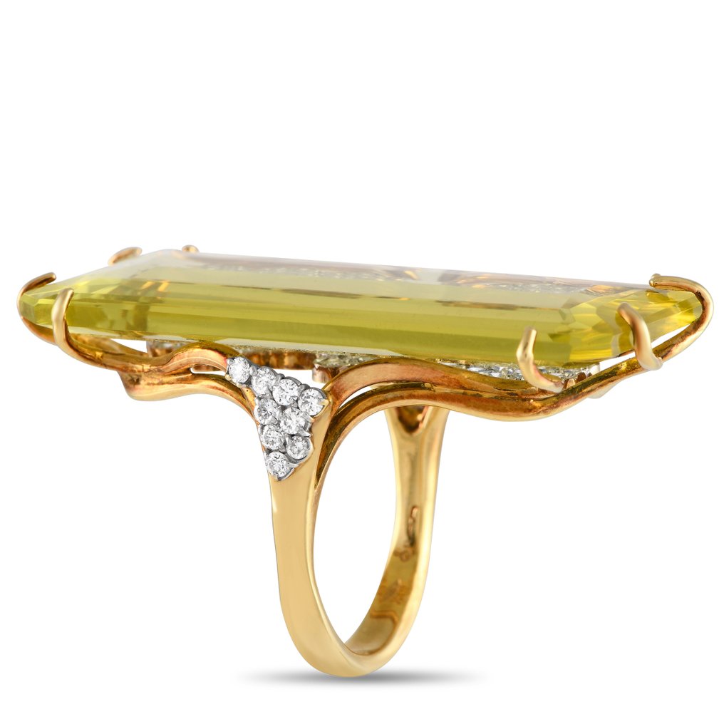 Ring - 18 kt. Yellow gold, 18K Yellow Gold 1.0ct Diamond and Lemon Quartz Ring - CASATO