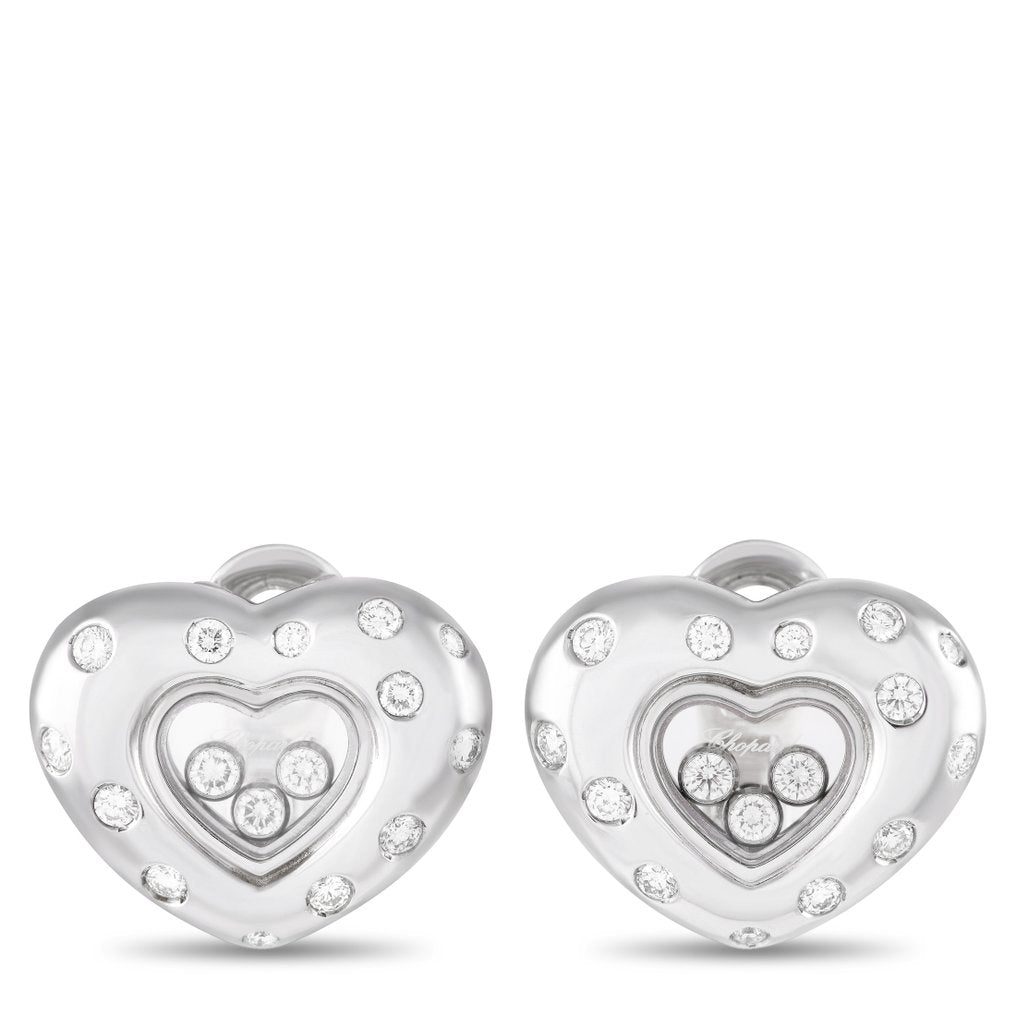 Chopard - Earrings - 18 kt. White gold, Happy Diamonds 18K White Gold 0.94 ct Diamond Heart Earrings