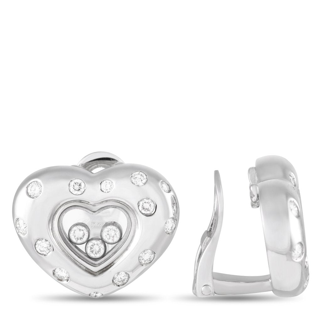 Chopard - Earrings - 18 kt. White gold, Happy Diamonds 18K White Gold 0.94 ct Diamond Heart Earrings