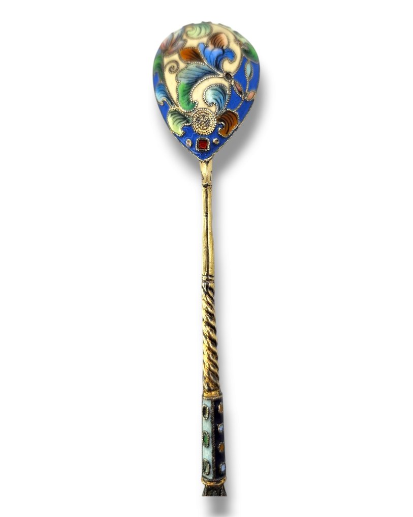 Imperial Russian Silver and Cloisonné Enamel Spoon, Circa 1900