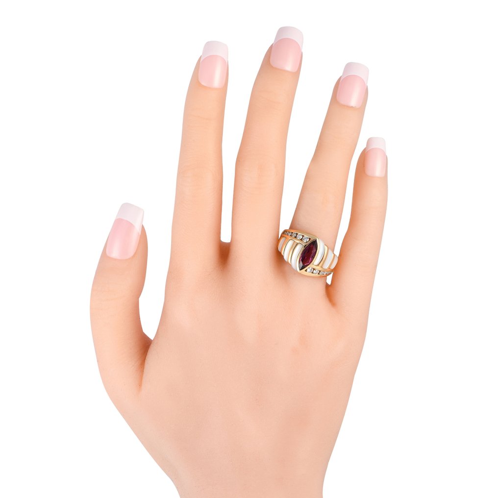 KABANA 14K Yellow Gold 0.32ct Diamond, Tourmaline and Mother of Pearl Ring - 0.32ct. tw. Diamond