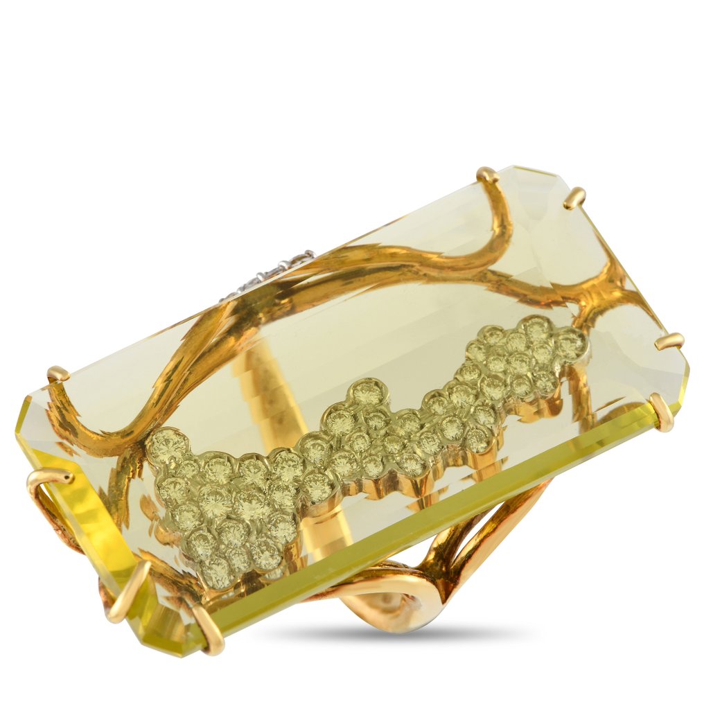 Ring - 18 kt. Yellow gold, 18K Yellow Gold 1.0ct Diamond and Lemon Quartz Ring - CASATO