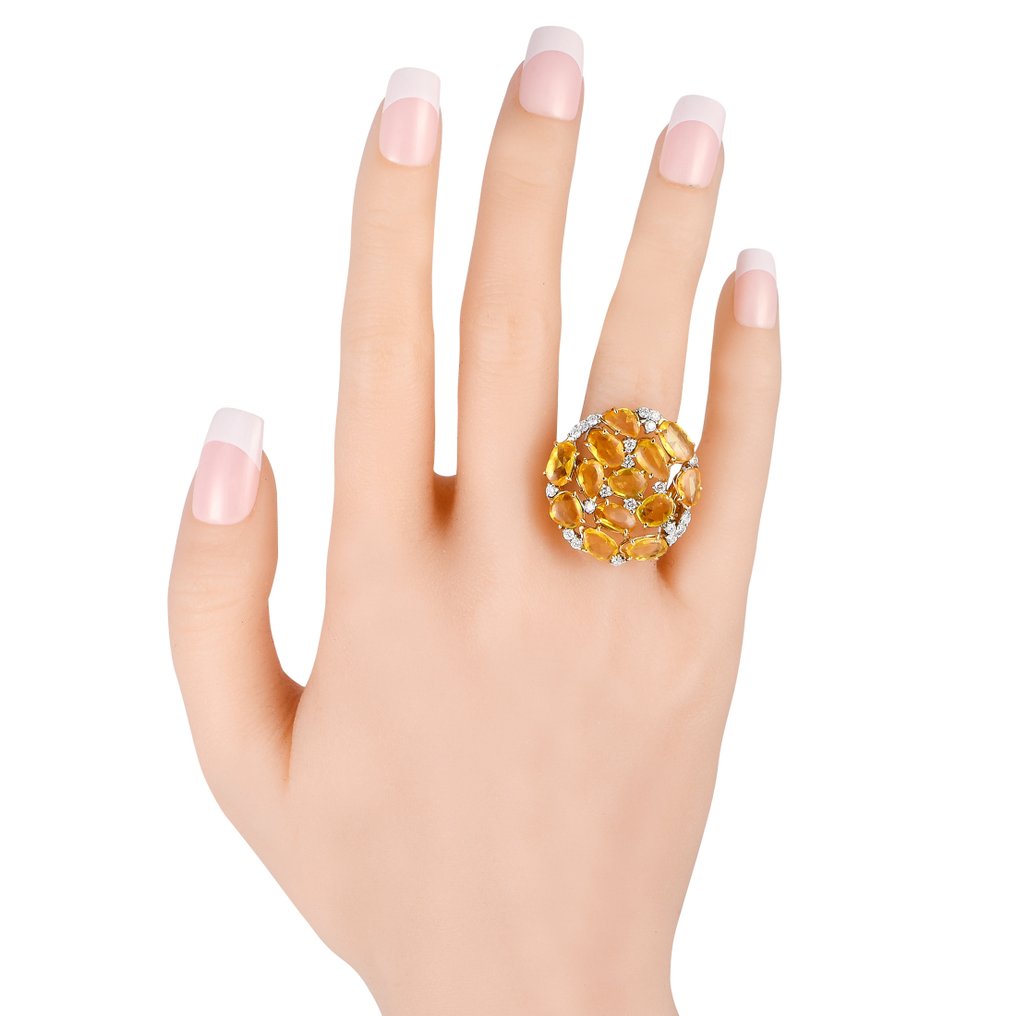 Ring - 18 kt. Yellow gold, 18K Yellow Gold 0.75ct Diamond and Yellow Sapphire Cocktail Ring - CASATO