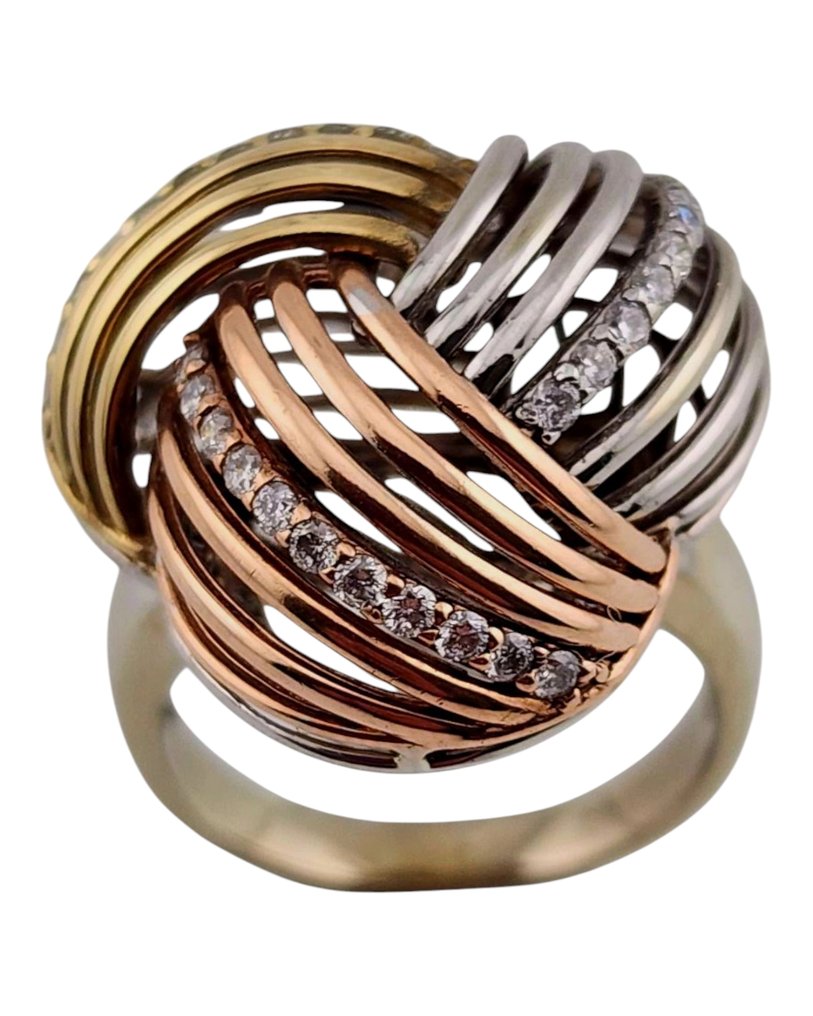 14 kt. Rose gold, White gold, Yellow gold, Ancora Designs Diamond 18K Yellow Gold Cocktail Multi Color Diamond Ring Diamond (Natural)
