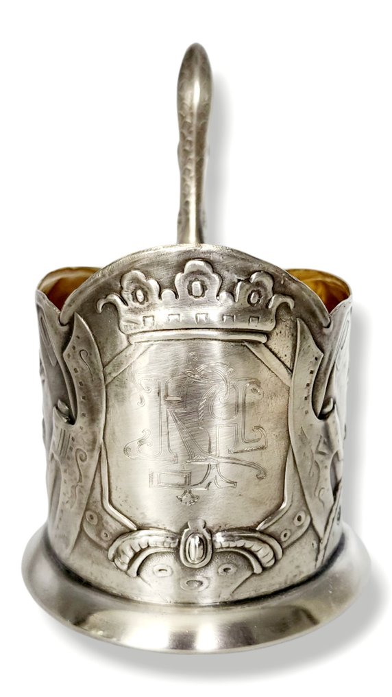 19th Century Russian 84 Silver Bogatyr Tea Glass Holder by I. Khlebnikov - 1896