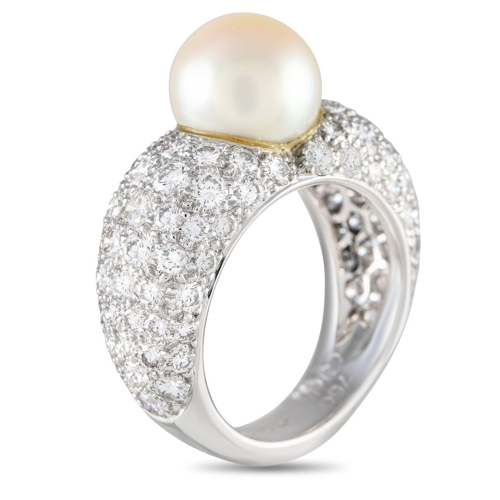 Cartier - Ring - 18 kt. White gold, Juliette 18K White Gold 3.0ct Diamond and Cultured Pearl Ring - 3.00ct. tw.