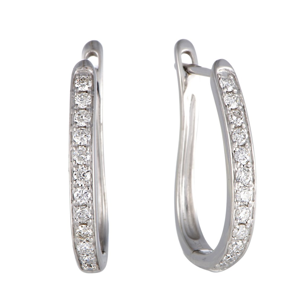 14K White Gold 0.50ct. Diamond Oval Hoop Earrings