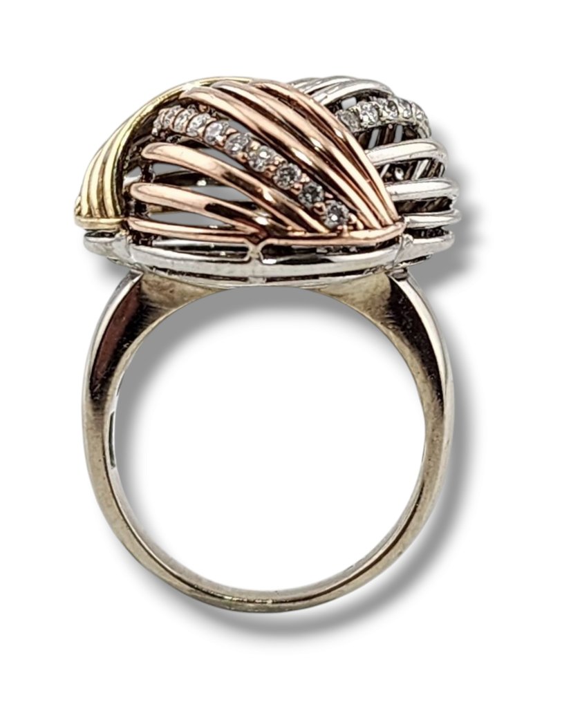 14 kt. Rose gold, White gold, Yellow gold, Ancora Designs Diamond 18K Yellow Gold Cocktail Multi Color Diamond Ring Diamond (Natural)