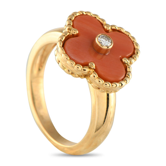 Van Cleef & Arpels Alhambra 18K Yellow Gold Coral Ring