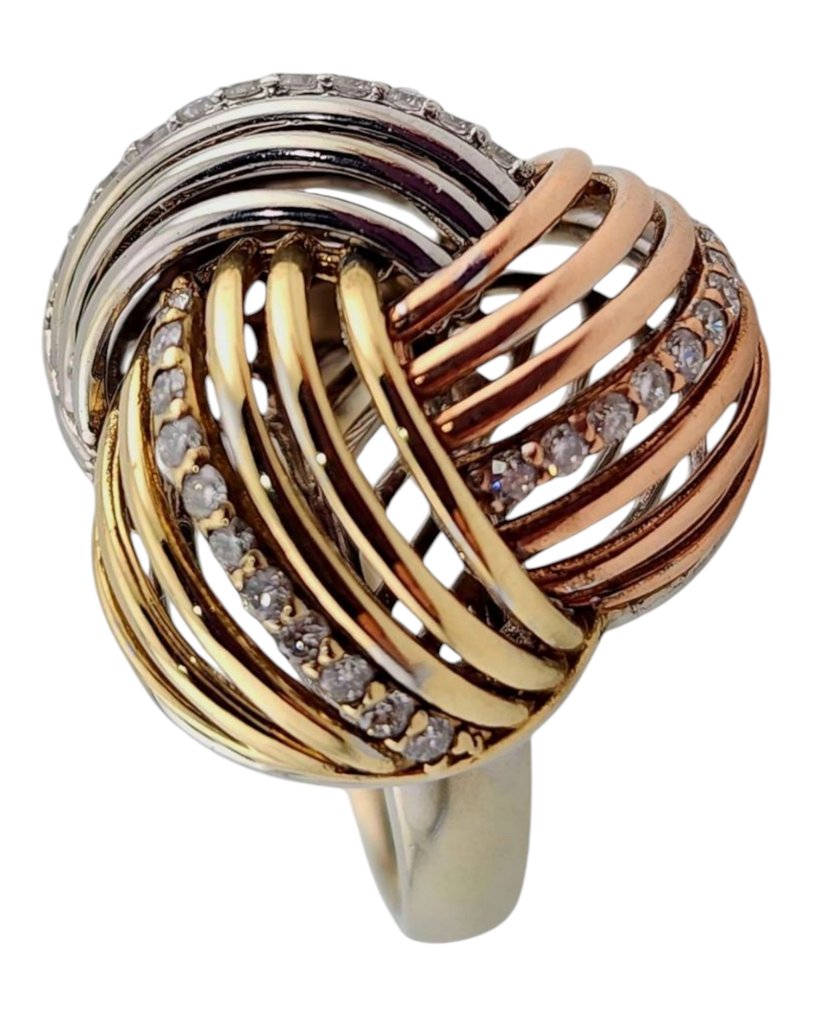 14 kt. Rose gold, White gold, Yellow gold, Ancora Designs Diamond 18K Yellow Gold Cocktail Multi Color Diamond Ring Diamond (Natural)