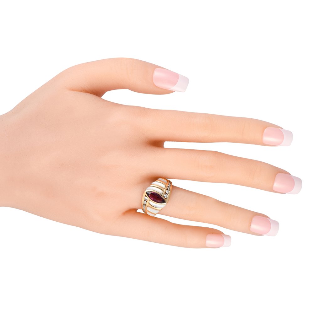 KABANA 14K Yellow Gold 0.32ct Diamond, Tourmaline and Mother of Pearl Ring - 0.32ct. tw. Diamond