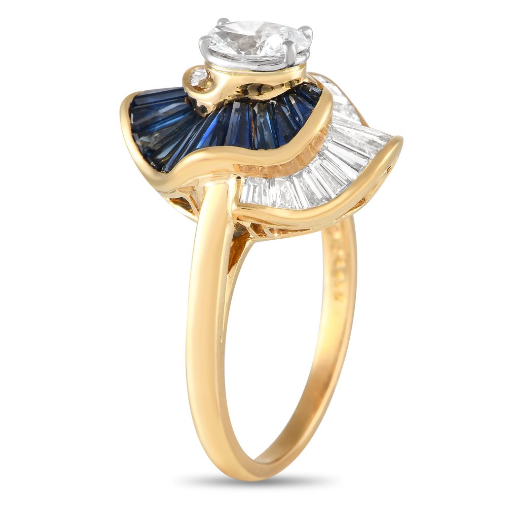 Oscar Heyman 18K Yellow Gold 1.78ct Diamond and 1.68ct Sapphire Ring