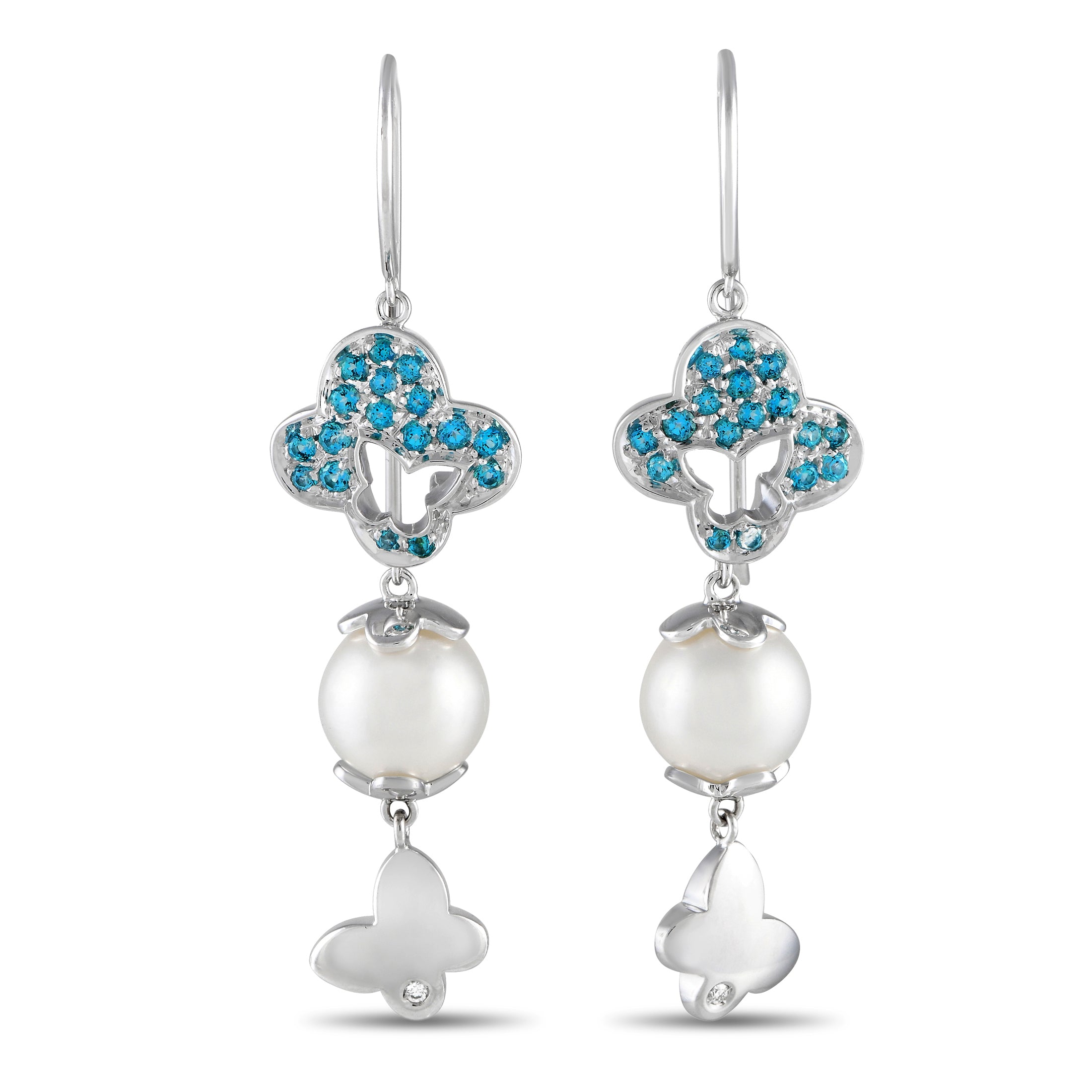 Io Si18K White Gold 0.02ct Diamond and Blue Gemstone Earrings