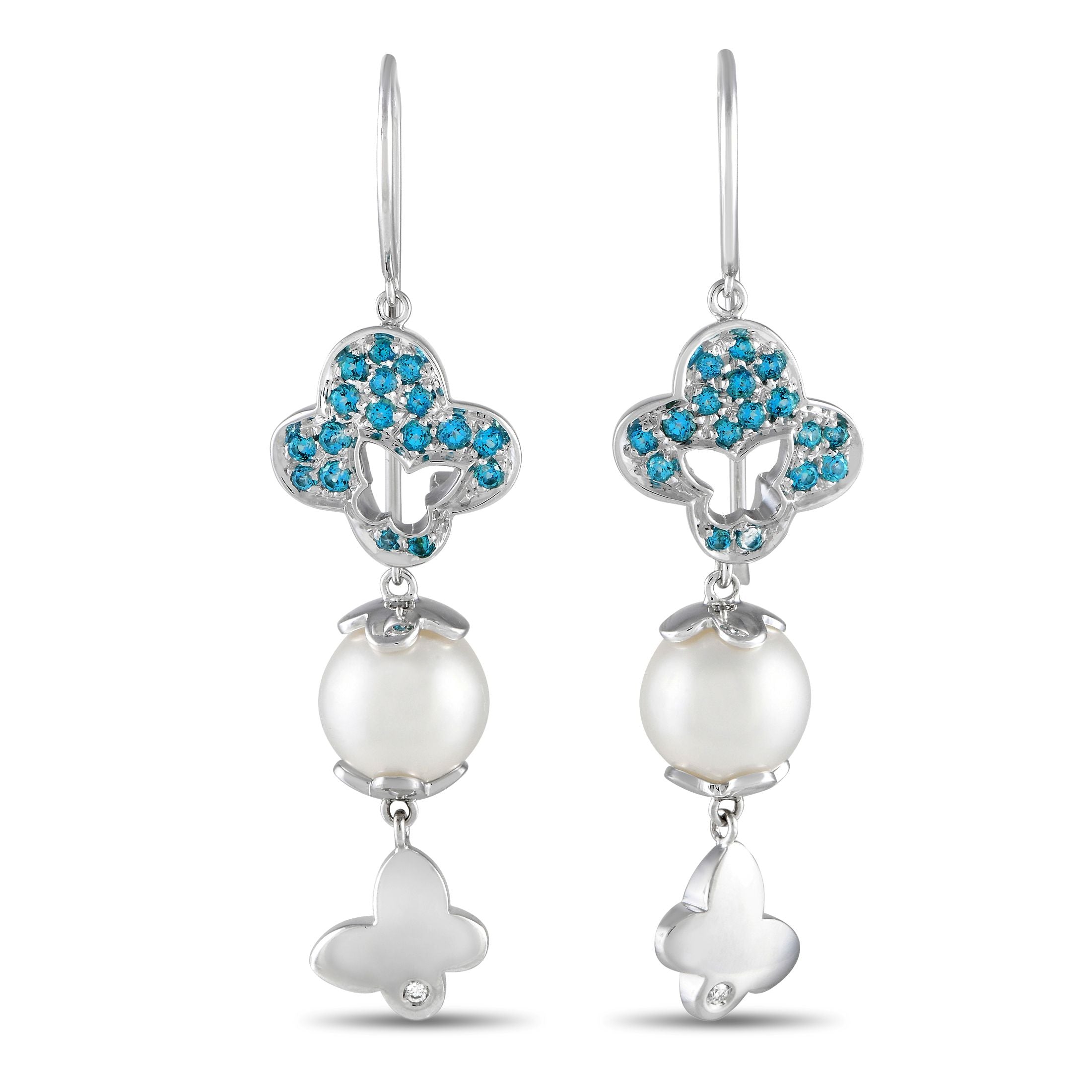Io Si18K White Gold 0.02ct Diamond and Blue  Gemstone  Earrings – Butterfly motifs can be found throughout these simple, stylis